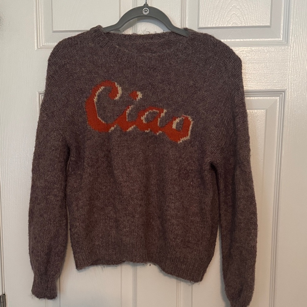 Cider Purple Sweater with Orange 'Ciao' Design